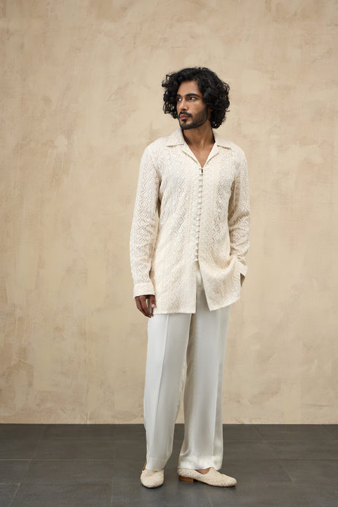 Vertical Full Lupi Button Dori Kurta Shirt Set